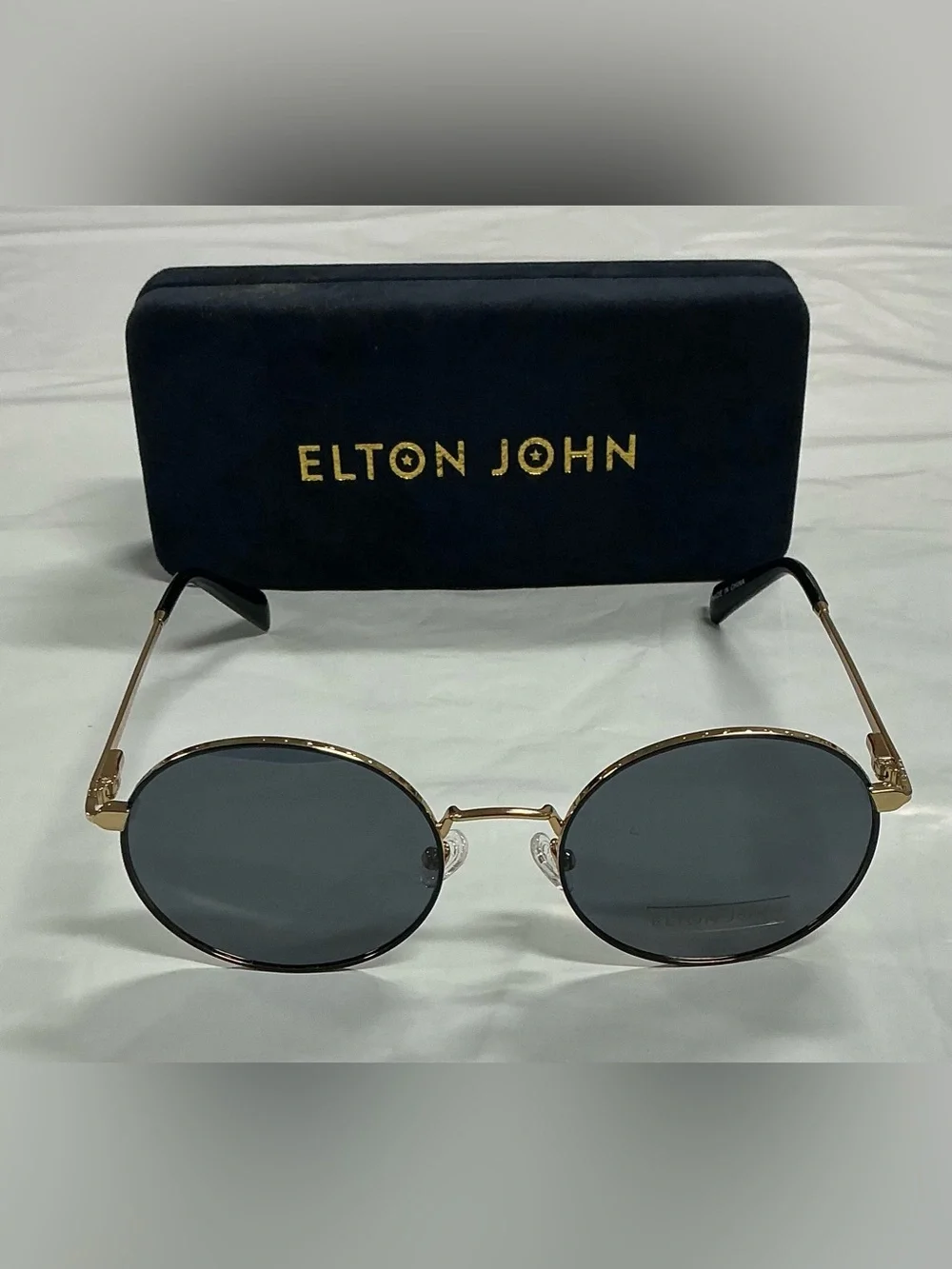 Elton John Round Gold Frame Sunglasses with Black Lenses PR26-9